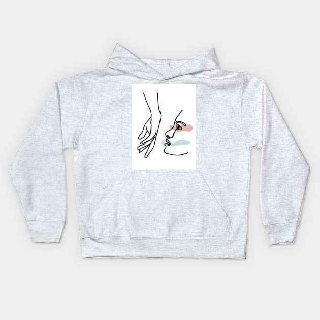 Minimal Line Drawing Hand Kiss Kids Hoodie by Art Designs